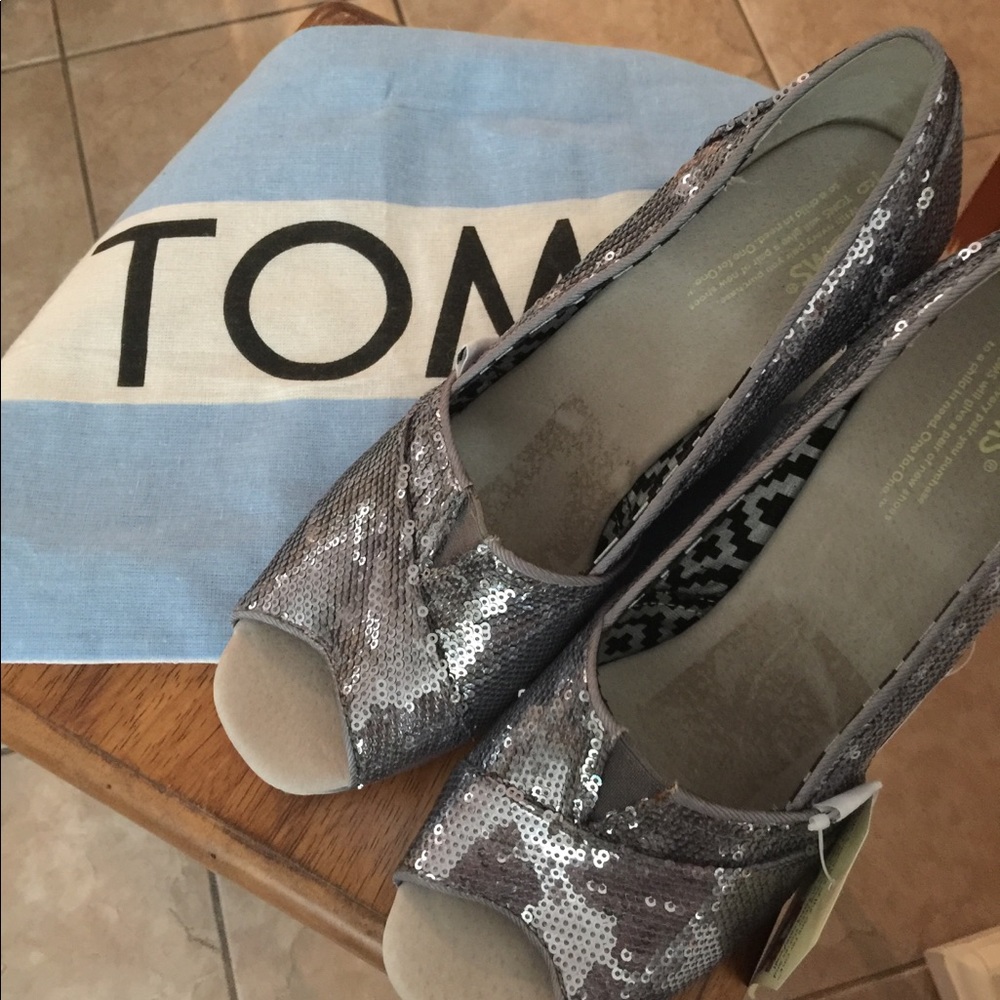 TOMS™ Silver Sequin Wedge Shoes