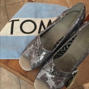 TOMS™ Silver Sequin Wedge Shoes