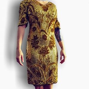 Vintage Carina Gold Sequin Party Dress