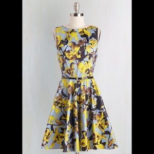 Plus Size Blue and Yellow Printed ModCloth Dress