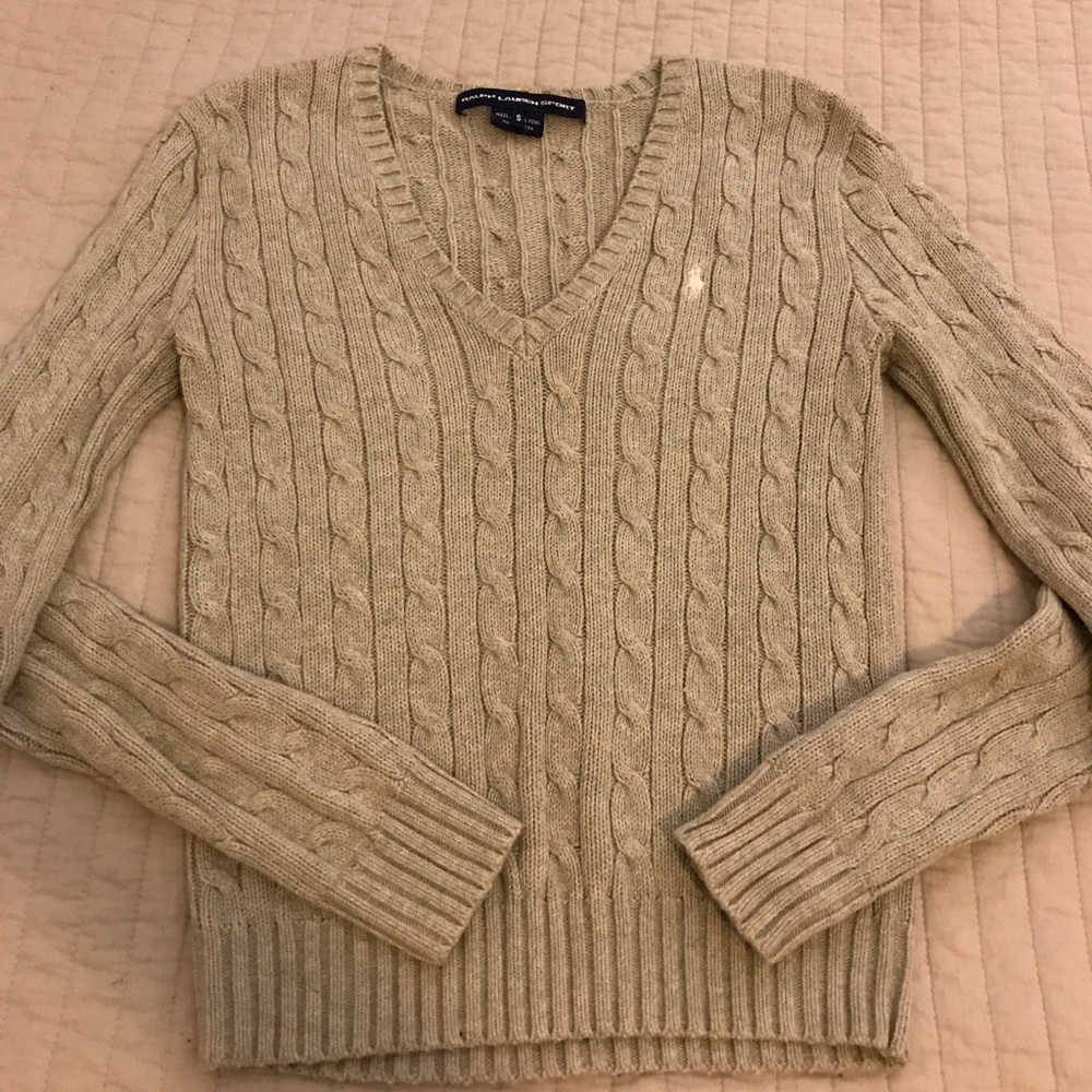 Ralph Lauren Vneck Cable Knit Sweater