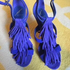 BRIAN ATWOOD Two Tone Indigo Suede Fringe Sandal 7