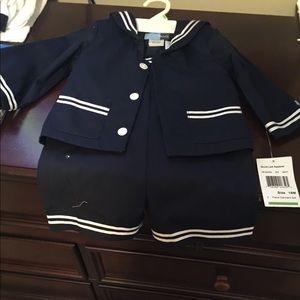 Blue and white sailor pant set