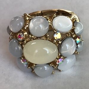Big Opalescent & Crystal Stretch Cocktail Ring