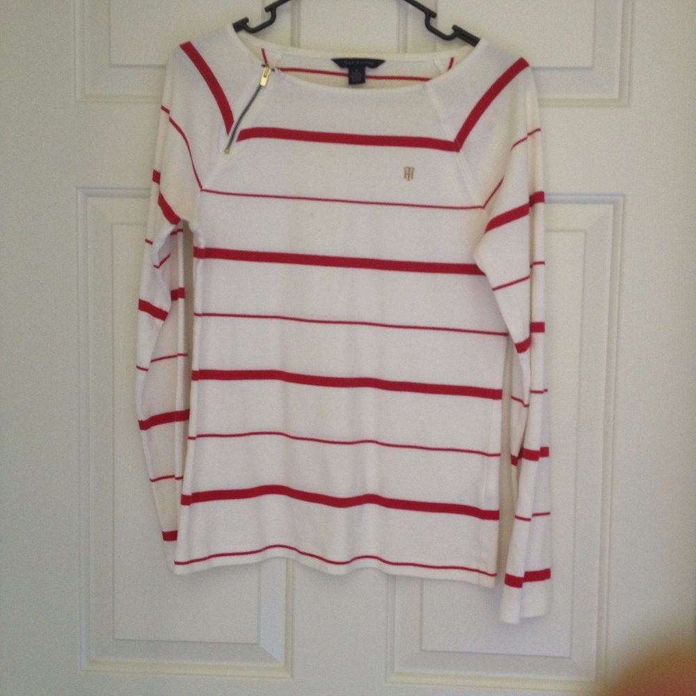 **SOLD** Tommy Hilfiger White and Red Stiped Top