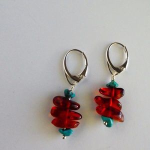 Amber and Turquoise Dangle Earrings