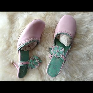 Pink and teal shoes