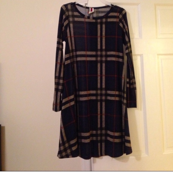 ❤️LAST-S❤️ Olive Checked Plaid Swing Fall Dress - Picture 4 of 4