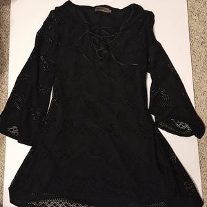 Pink Clove Long Bell Sleeve Lace-Up Dress