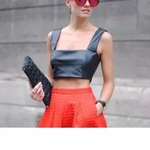 ZARA Faux Leather Black Crop Top With Gold Zip M