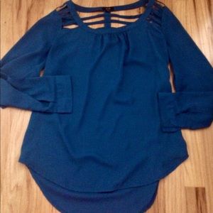 Teal Blouse with Cage Cutouts