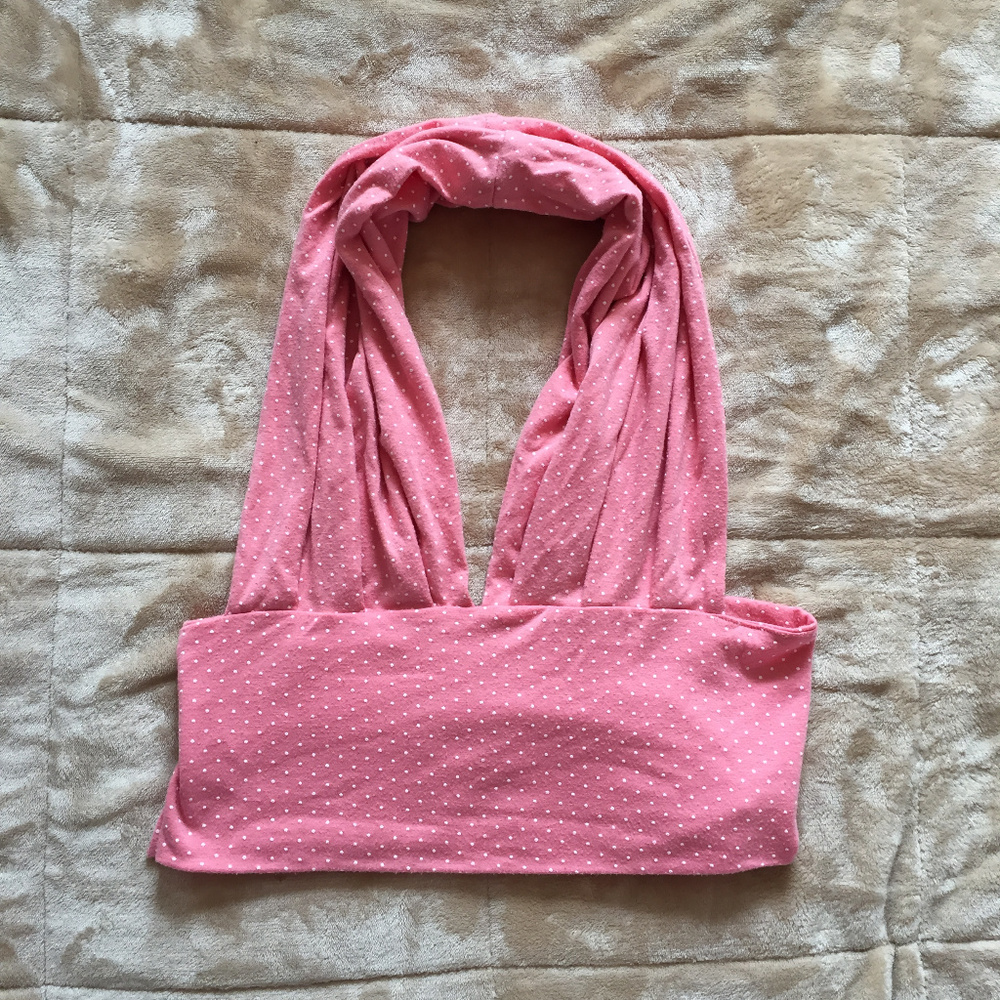 Pink and White Polka Dot Plunging Backless Top