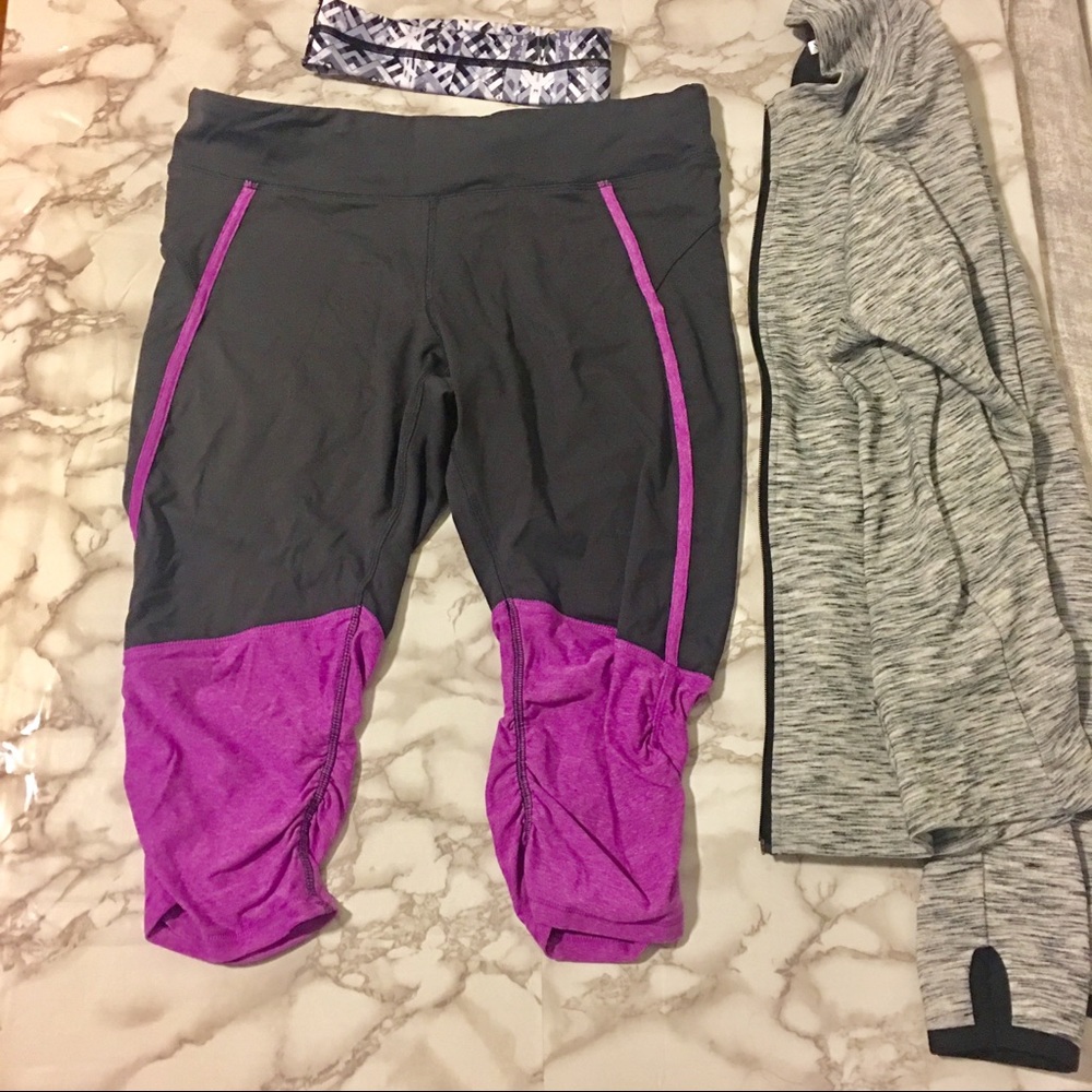 Champion Crop Workout Leggings Purple Grey