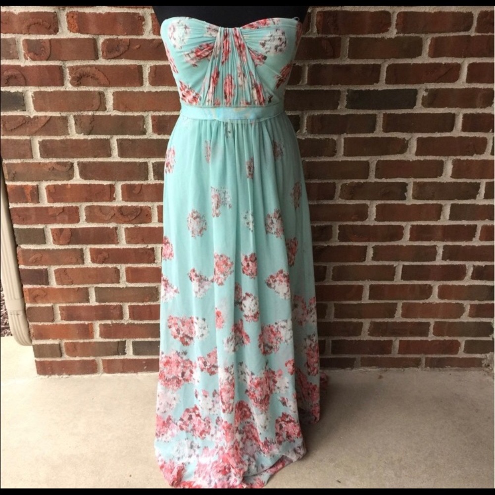 BCBG aqua and pink floral maxi dress size 2!