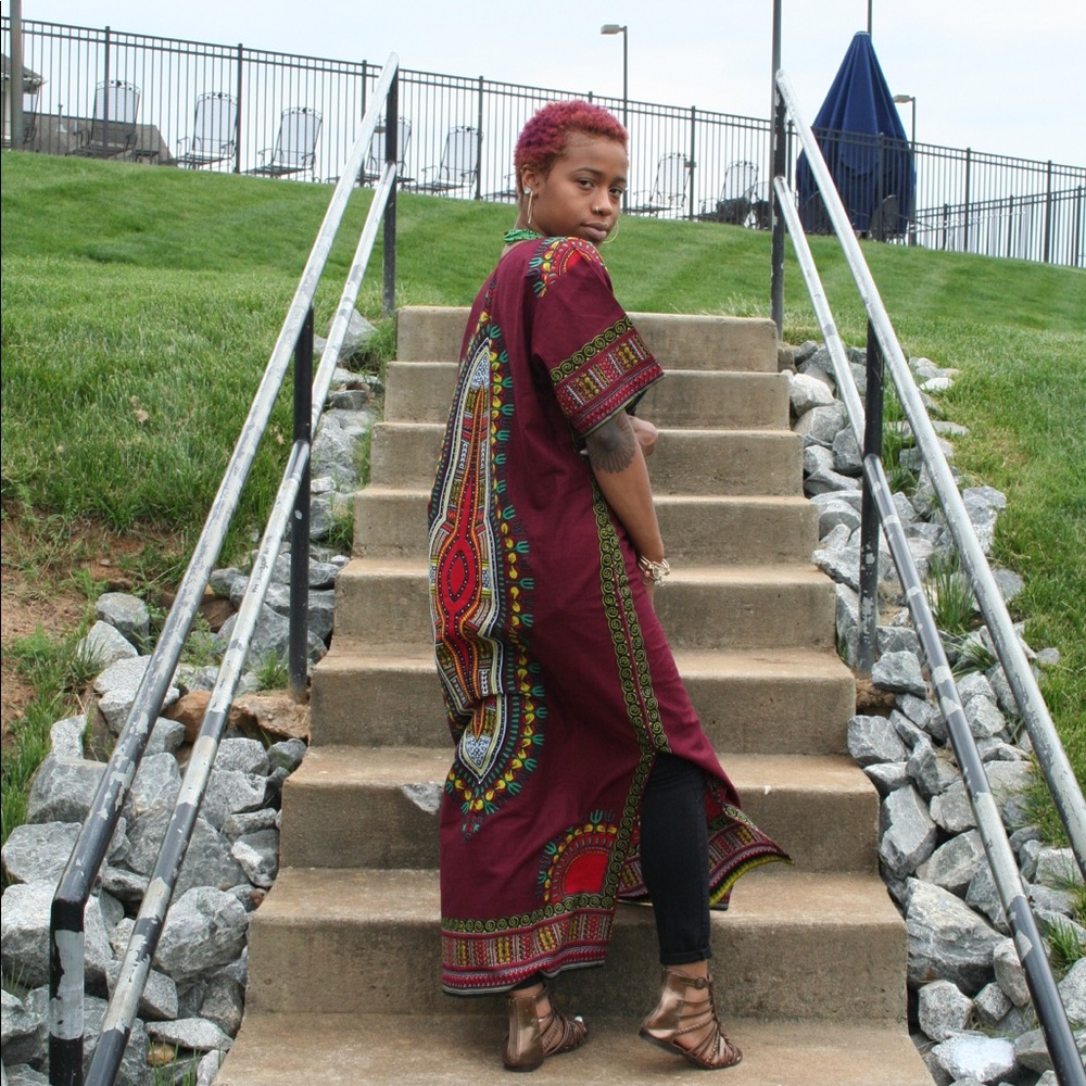 Maroon/Wine Dashiki Dress