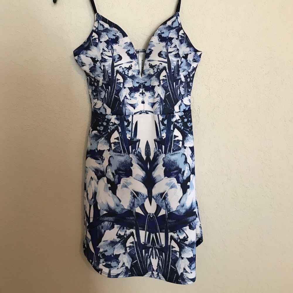 Floral Blue Sweetheart Neckline Dress