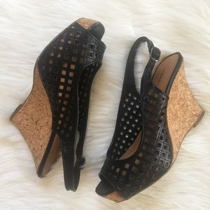 Aubrey Brooke Black Waffle Slingback Wedges