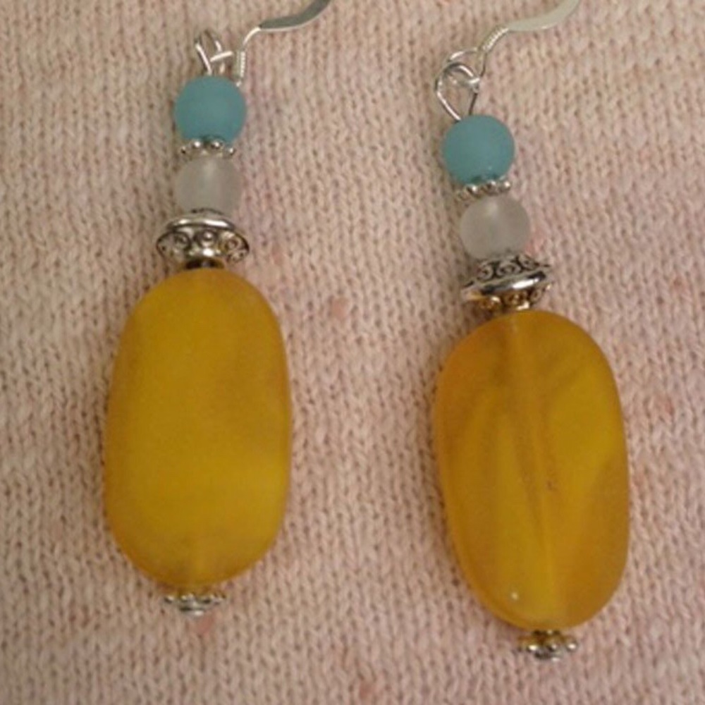Sterling Yellow Sea Glass Earrings