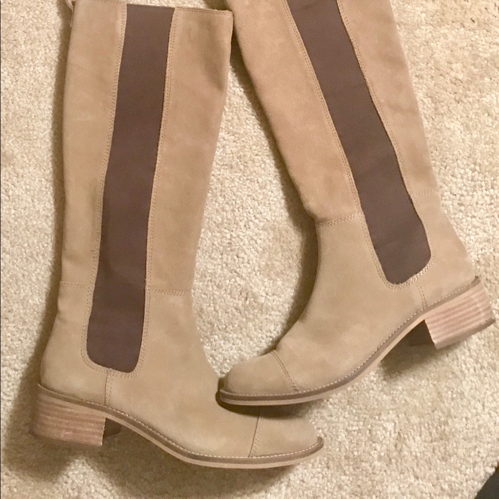 BCBG Tan, genuine suede boots
