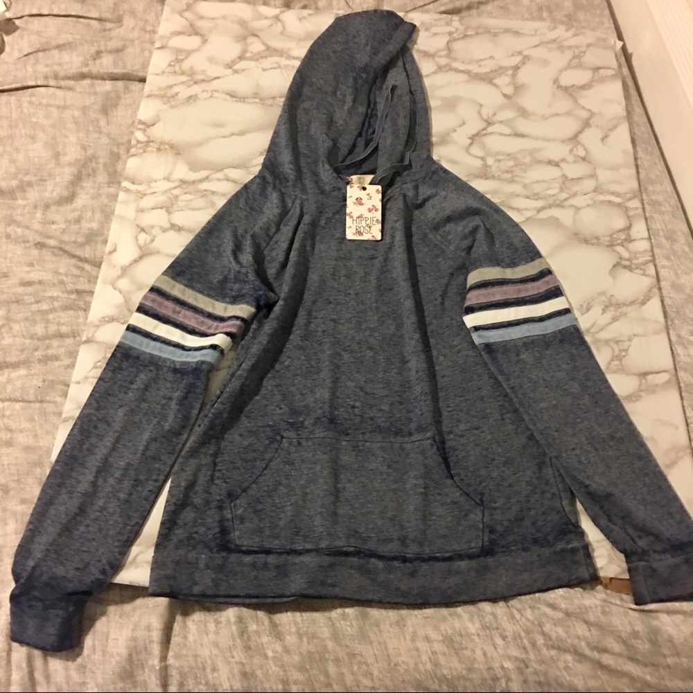 Hippie Rose Navy Hoodie Front Pocket