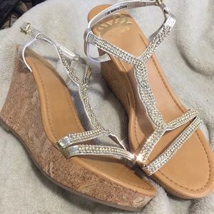 Champagne Gold Sparkle Wedge Sandals