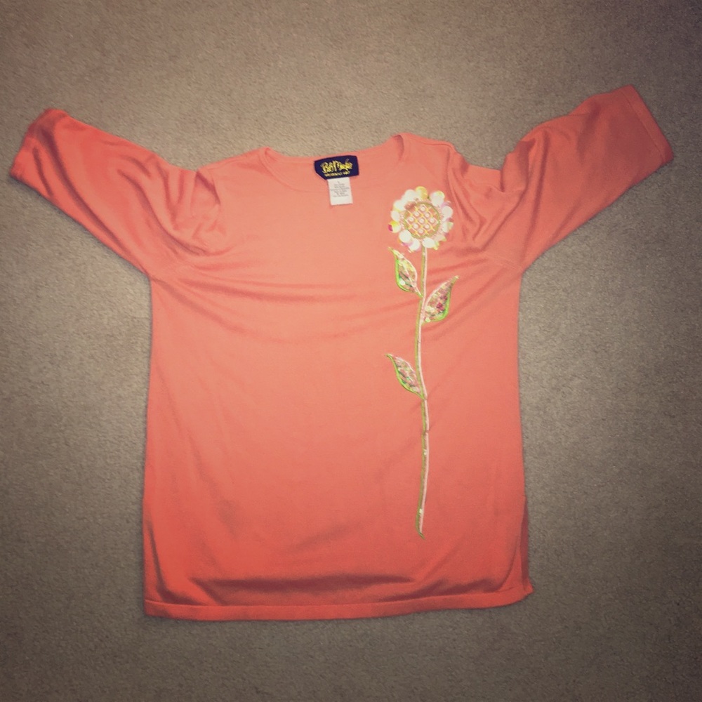 Bob Mackie wearable art pink flower sweater