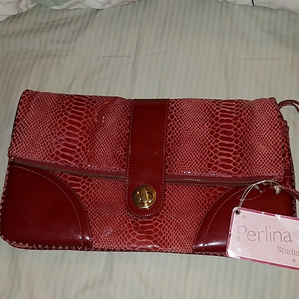 Perlina snakeskin leather clutch
