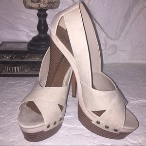 Beige Peep Toe Platform Heels