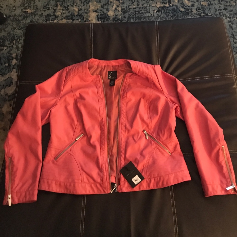 Salmon colored faux leather jacket