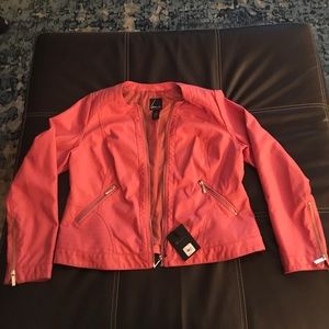 Salmon colored faux leather jacket