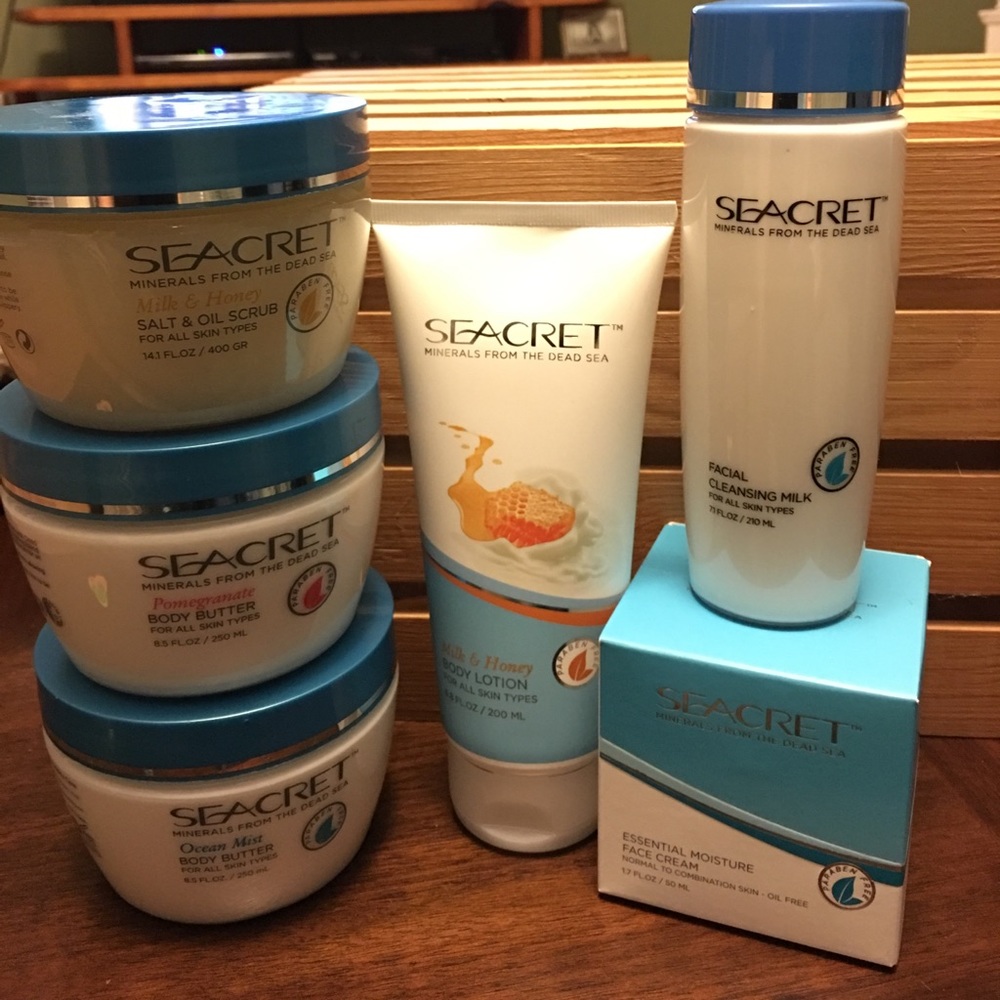 Lot of Seacret skincare products.
