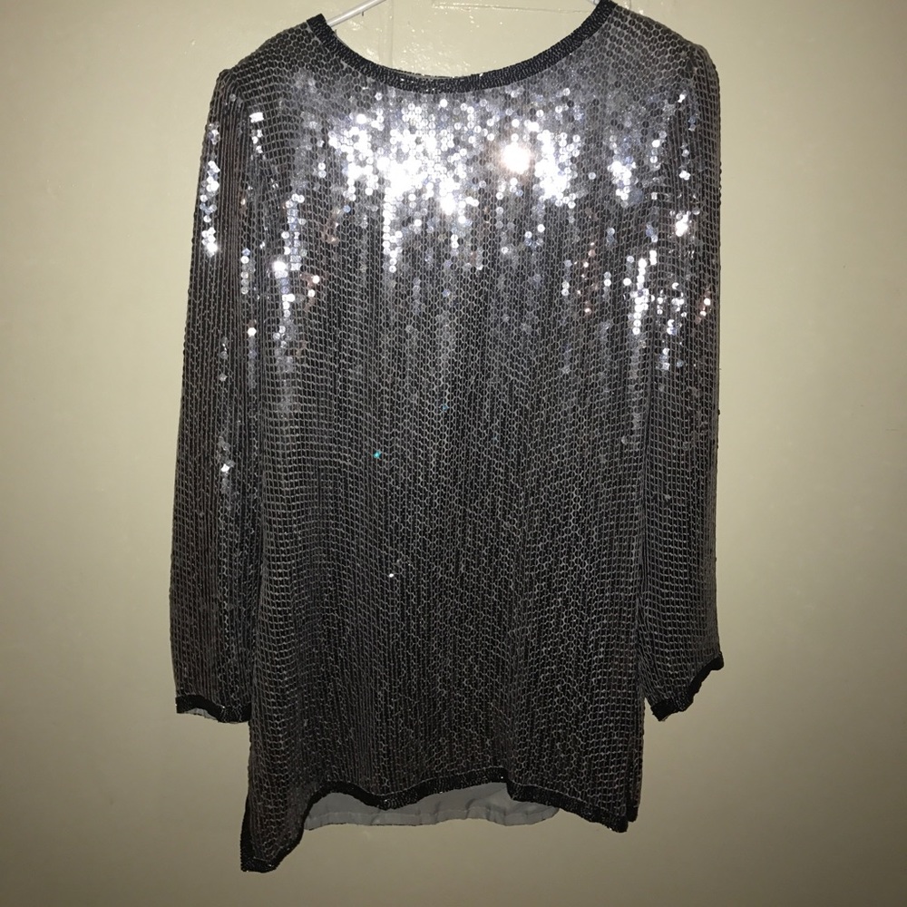 Silver and Black vintage sequin shirt dress
