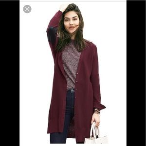 Maroon Banana Republic cardigan w/ leather elbows