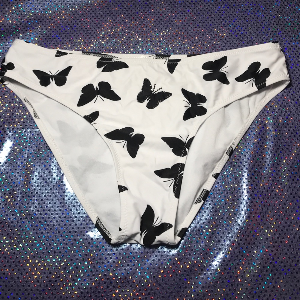 Black white ying yang butterfly bikini bottom gem