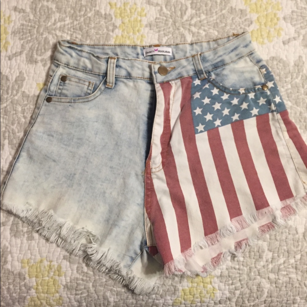 High-Waisted American Flag jean shorts