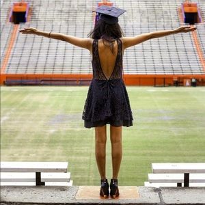 Low V neck black lace dress