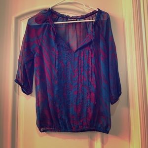 NWOT Express Royal Blue &Purple Sheer Blouse - XS