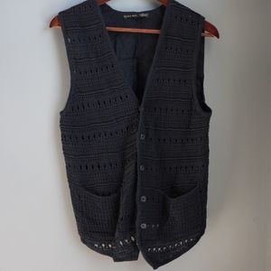 Zara Mens Navy Semi-Crochet Vest