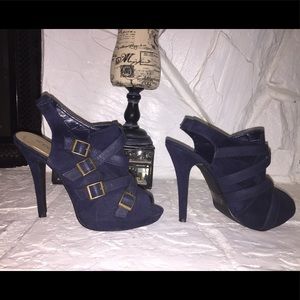 Peep Toe Booties with Slingback Navy