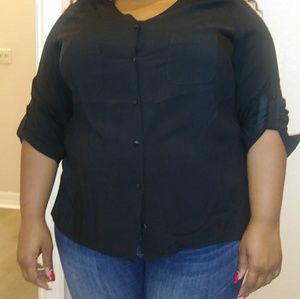 Black V neck button down tunic