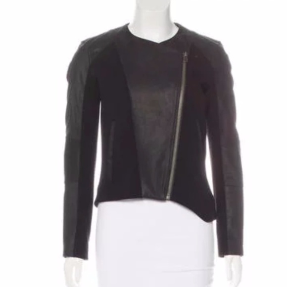 Black leather Helmut Lang jacket w/ jersey panels - Picture 3 of 6