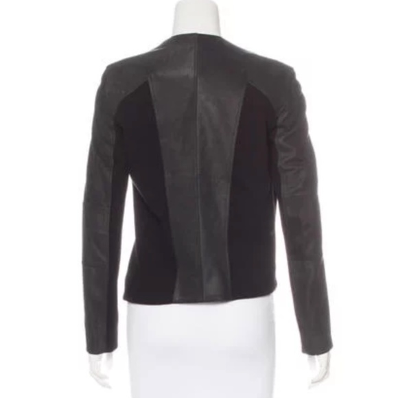 Black leather Helmut Lang jacket w/ jersey panels - Picture 4 of 6