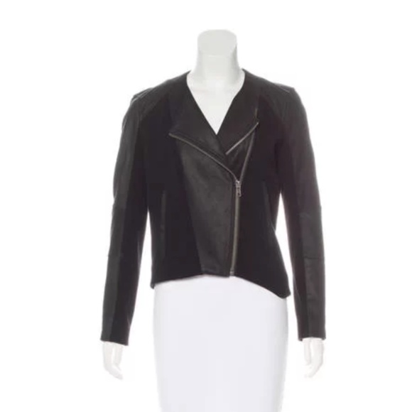 Black leather Helmut Lang jacket w/ jersey panels - Picture 6 of 6