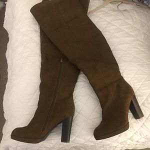 Wide calf brown over the knee boots