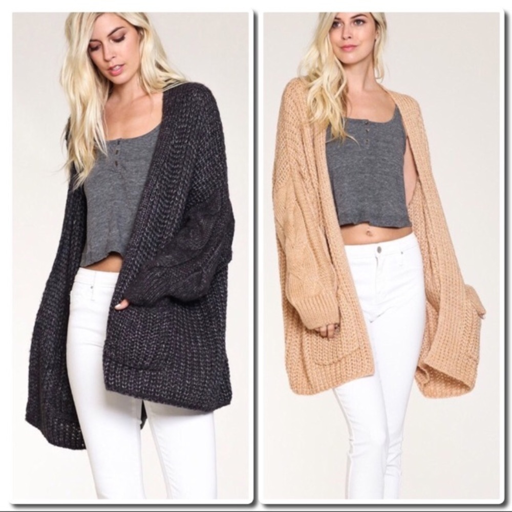Oversized Chunky Knit Cardigan in taupe - Picture 4 of 7