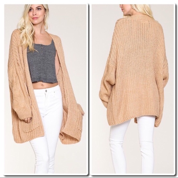 Oversized Chunky Knit Cardigan in taupe - Picture 2 of 7