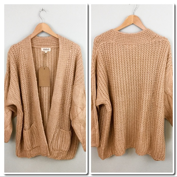 Oversized Chunky Knit Cardigan in taupe - Picture 6 of 7