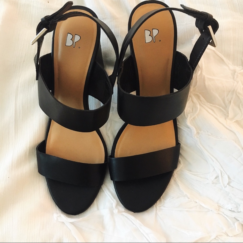 BP Strappy Black Block-heel Shoes