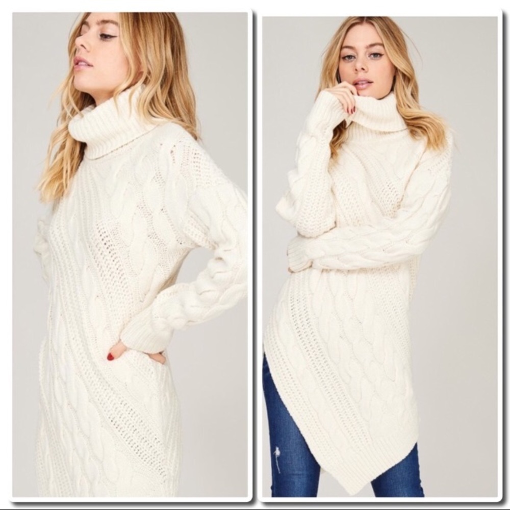 Cozy Knit Crochet Turtleneck Sweater Ivory - Picture 3 of 7