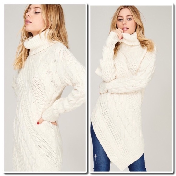 Cozy Knit Crochet Turtleneck Sweater Ivory - Picture 3 of 7